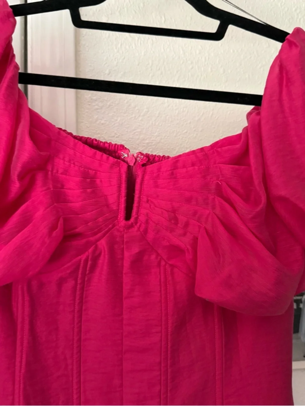 NWT CIEBON fuchsia pink magenta‎ sheer puff corset bustier midi sheer dress